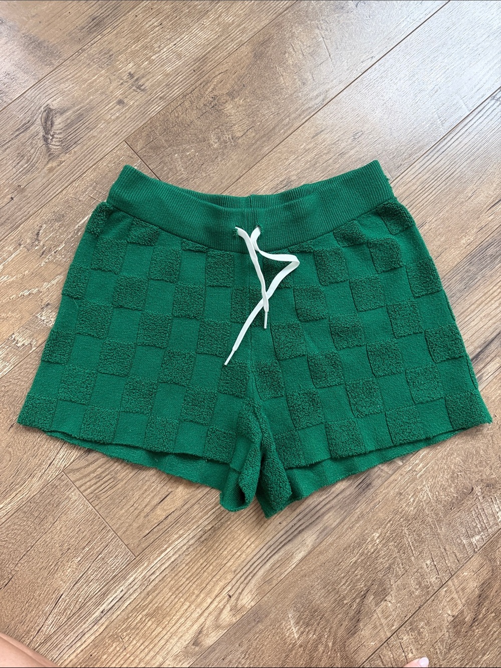 Green terry cloth Checkerboard Lounge Shorts